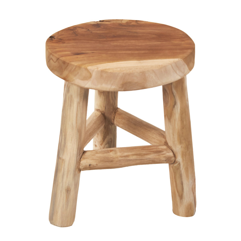 Mini tabouret / porte-plante rond 30 x 26 cm fabrication artisanale en bois de teck – naturel – GENOVA