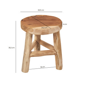 Mini tabouret / porte-plante rond 30 x 26 cm fabrication artisanale en bois de teck – naturel – GENOVA