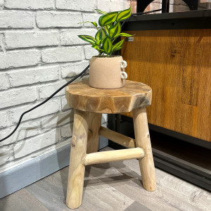 Mini tabouret / porte-plante rond 30 x 26 cm fabrication artisanale en bois de teck – naturel – GENOVA