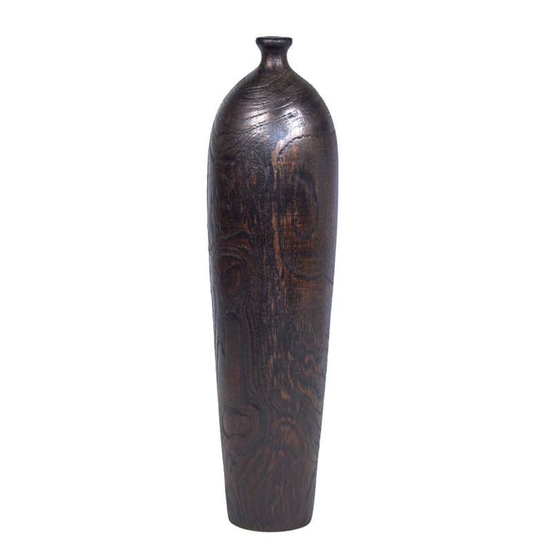 Vase décoratif style soliflore H. 29 cm en racine de bois de teck finition peinture noire antique - GABRIELA