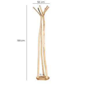 Porte-manteau H. 190 cm avec 4 accroches et socle rond en bois de teck blanchi –naturel et exotique – RAVI