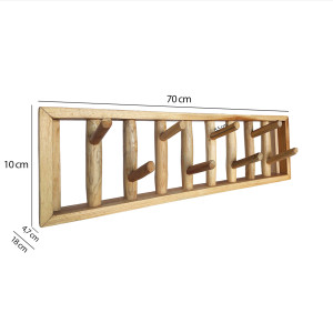 Patère / Porte-manteau mural L. 70 cm rectangulaire 8 crochets en bois de teck clair – exotique – ROBINSON