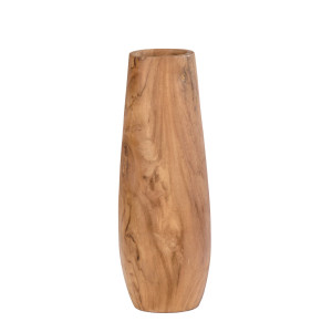 Vase décoratif H. 27 cm courbes élégantes en bois de teck – naturel et lumineux – SCORPIA