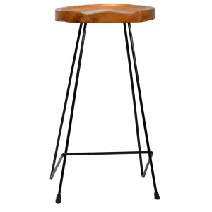 Lot de 2 tabourets de bar H. 75 cm assise ronde en bois de teck pieds et repose-pied métal noir industriel – REAVER