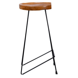 Lot de 2 tabourets de bar H. 75 cm assise ronde en bois de teck pieds et repose-pied métal noir industriel – REAVER