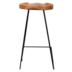 Lot de 2 tabourets de bar H. 75 cm assise ronde en bois de teck pieds et repose-pied métal noir industriel – REAVER