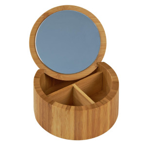 Boite D. 15 cm en Bois de Bambou Naturel avec Miroir et 3 Compartiments - REGINA 3147