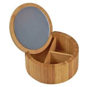 Boite D. 15 cm en Bois de Bambou Naturel avec Miroir et 3 Compartiments - REGINA 3147