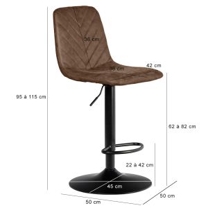 Tabouret de Bar Capitonnées en Microfibre Marron avec Pied en Métal Noir Hauteur Réglable - COBY