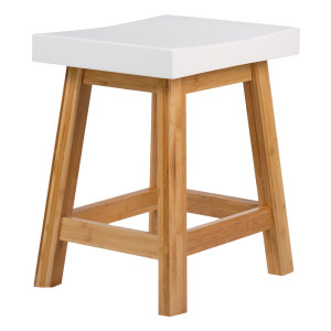 Petit Tabouret 45 cm Bicolore en Bois de Bambou Lamellé-Collé Verni et Blanc Mat - ZEZOLLA 0485