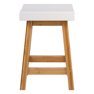 Petit Tabouret 45 cm Bicolore en Bois de Bambou Lamellé-Collé Verni et Blanc Mat - ZEZOLLA 0485