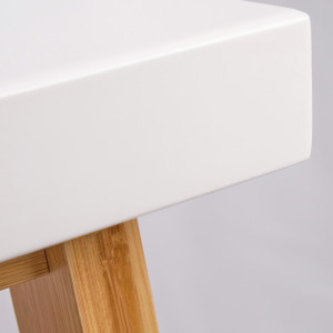 Petit Tabouret 45 cm Bicolore en Bois de Bambou Lamellé-Collé Verni et Blanc Mat - ZEZOLLA 0485