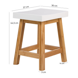 Petit Tabouret 45 cm Bicolore en Bois de Bambou Lamellé-Collé Verni et Blanc Mat - ZEZOLLA 0485