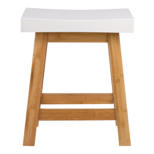 Petit Tabouret 45 cm Bicolore en Bois de Bambou Lamellé-Collé Verni et Blanc Mat - ZEZOLLA 0485