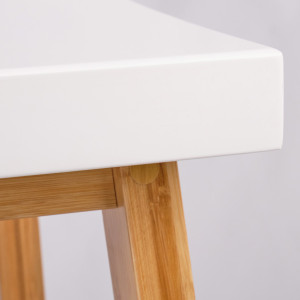 Petit Tabouret 45 cm Bicolore en Bois de Bambou Lamellé-Collé Verni et Blanc Mat - ZEZOLLA 0485