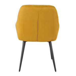 Chaise de repas avec accoudoirs en microfibre texturé doux couleur jaune moutarde et pieds métal noir - ATLANTA