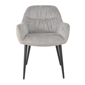 Chaise de repas avec accoudoirs en microfibre texturé doux couleur gris clair et pieds métal noir - ATLANTA