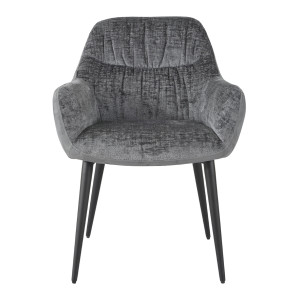 Chaise de repas fauteuil avec accoudoirs en microfibre texturé doux couleur gris anthracite et pieds métal noir - ATLANTA