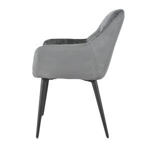 Chaise de repas fauteuil avec accoudoirs en microfibre texturé doux couleur gris anthracite et pieds métal noir - ATLANTA