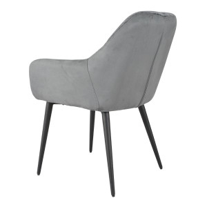 Chaise de repas fauteuil avec accoudoirs en microfibre texturé doux couleur gris anthracite et pieds métal noir - ATLANTA