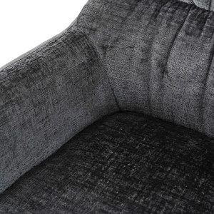 Chaise de repas fauteuil avec accoudoirs en microfibre texturé doux couleur gris anthracite et pieds métal noir - ATLANTA