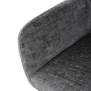 Chaise de repas fauteuil avec accoudoirs en microfibre texturé doux couleur gris anthracite et pieds métal noir - ATLANTA