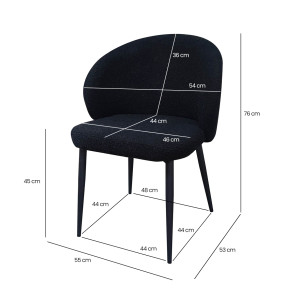 Chaise de repas en tissu bouclette imitation laine de mouton couleur noir et pieds métal noir – SYRACUSE