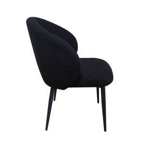 Chaise de repas en tissu bouclette imitation laine de mouton couleur noir et pieds métal noir – SYRACUSE