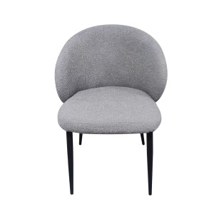 Chaise de repas en tissu bouclette imitation laine de mouton couleur gris et pieds métal noir – SYRACUSE