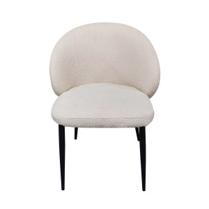 Chaise de repas en tissu bouclette imitation laine de mouton couleur blanc écru et pieds métal noir – SYRACUSE