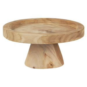 Plateau Présentoir Rond sur Pied D. 27 cm en Bois de Teck  Artisanal - Naturel et Exotique - ALICE