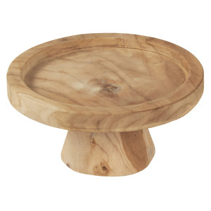 Plateau Présentoir Rond sur Pied D. 27 cm en Bois de Teck  Artisanal - Naturel et Exotique - ALICE