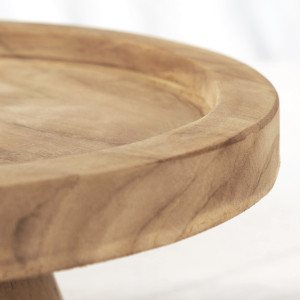 Plateau Présentoir Rond sur Pied D. 27 cm en Bois de Teck  Artisanal - Naturel et Exotique - ALICE