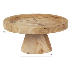 Plateau Présentoir Rond sur Pied D. 27 cm en Bois de Teck  Artisanal - Naturel et Exotique - ALICE