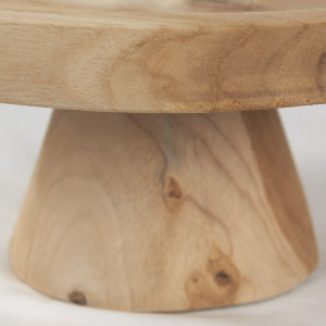 Plateau Présentoir Rond sur Pied D. 27 cm en Bois de Teck  Artisanal - Naturel et Exotique - ALICE