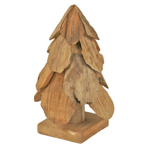 Sculpture Sapin H. 30 cm en Bois de Teck  Fabrication Artisanale - Naturel et Exotique - CLAUS