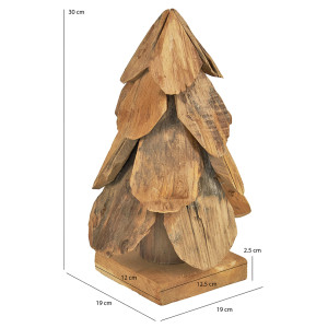 Sculpture Sapin H. 30 cm en Bois de Teck  Fabrication Artisanale - Naturel et Exotique - CLAUS