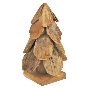 Sculpture Sapin H. 30 cm en Bois de Teck  Fabrication Artisanale - Naturel et Exotique - CLAUS