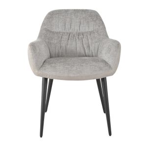 Lot de 2 chaises de repas avec accoudoirs en microfibre texturé doux couleur gris clair et pieds métal noir - ATLANTA