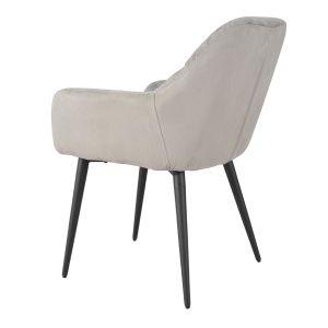 Lot de 2 chaises de repas avec accoudoirs en microfibre texturé doux couleur gris clair et pieds métal noir - ATLANTA