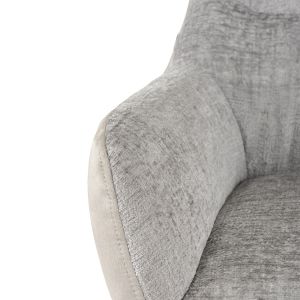 Lot de 2 chaises de repas avec accoudoirs en microfibre texturé doux couleur gris clair et pieds métal noir - ATLANTA