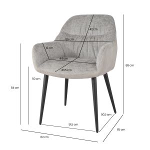 Lot de 2 chaises de repas avec accoudoirs en microfibre texturé doux couleur gris clair et pieds métal noir - ATLANTA