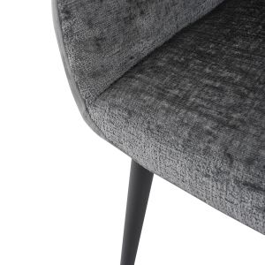 Chaise de repas fauteuil avec accoudoirs en microfibre texturé doux couleur gris anthracite et pieds métal noir - ATLANTA