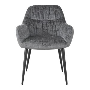 Lot de 2 chaises de repas avec accoudoirs en microfibre texturé doux couleur gris anthracite et pieds métal noir - ATLANTA