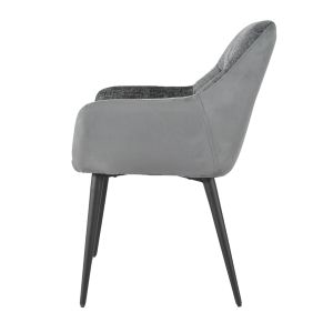 Lot de 2 chaises de repas avec accoudoirs en microfibre texturé doux couleur gris anthracite et pieds métal noir - ATLANTA