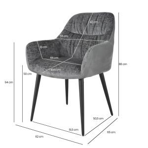 Lot de 2 chaises de repas avec accoudoirs en microfibre texturé doux couleur gris anthracite et pieds métal noir - ATLANTA