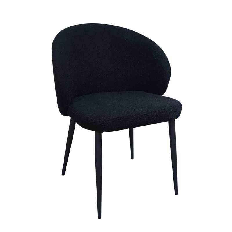 Chaise de repas en tissu bouclette imitation laine de mouton couleur noir et pieds métal noir – SYRACUSE