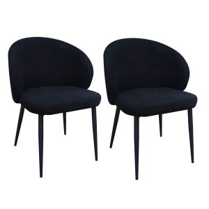 Lot de 2 chaises de repas en tissu bouclette imitation laine de mouton couleur noir et pieds métal noir – SYRACUSE