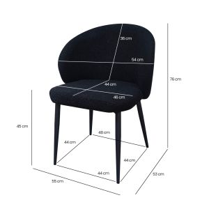 Lot de 2 chaises de repas en tissu bouclette imitation laine de mouton couleur noir et pieds métal noir – SYRACUSE