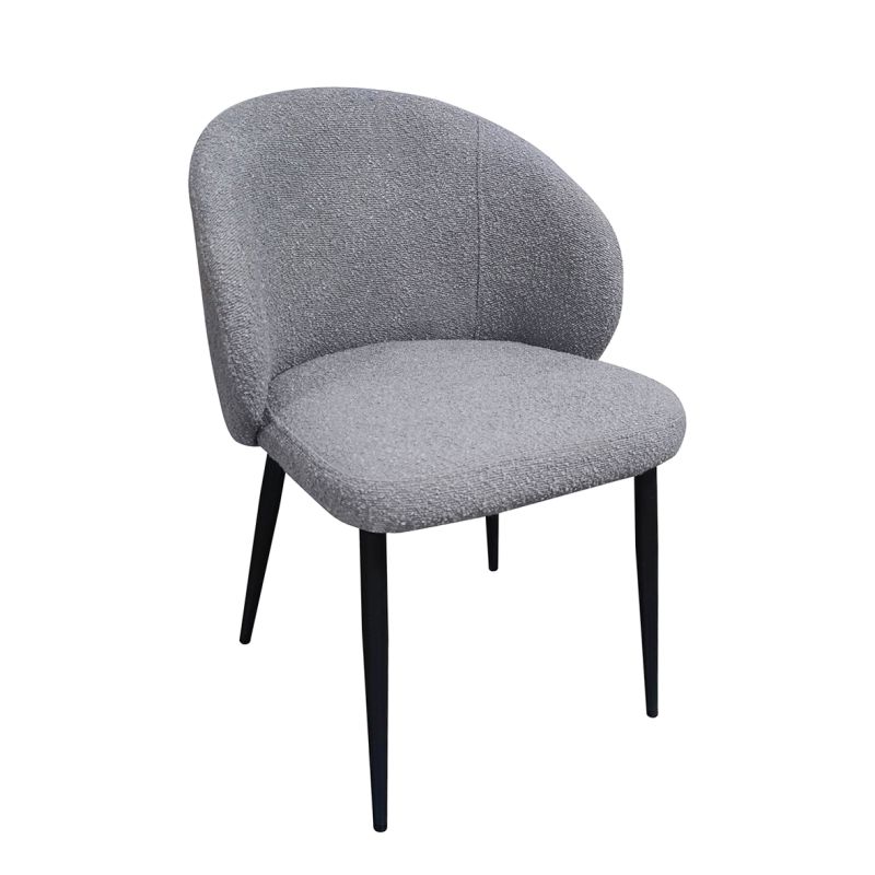 Chaise de repas en tissu bouclette imitation laine de mouton couleur gris et pieds métal noir – SYRACUSE